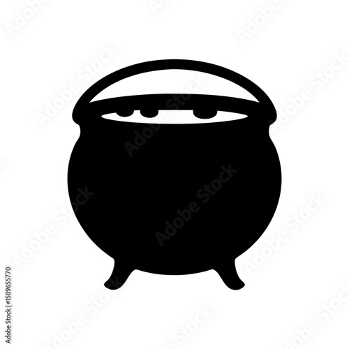 Simple black cauldron illustration for Halloween or witchcraft themes and elements