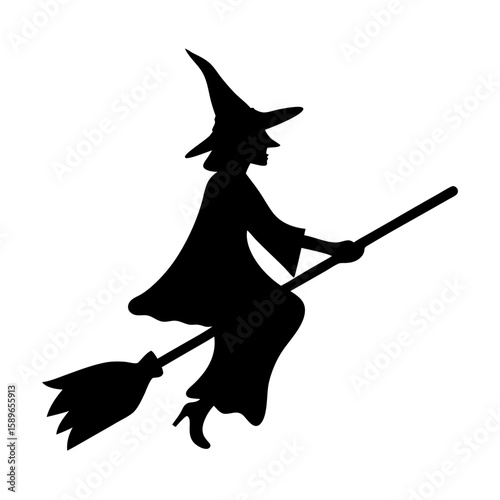 Silhouette of a witch flying on a broomstick, perfect for Halloween crafts