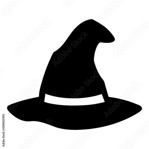 Black and white silhouette of a Halloween style witch's pointy hat