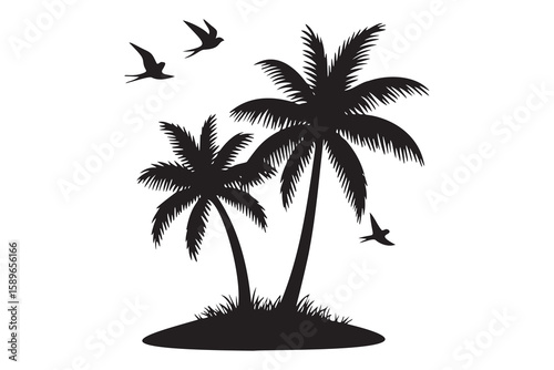 Wallpaper Mural Simple palm tree silhouette icon black tropical island design isolated on white background Torontodigital.ca