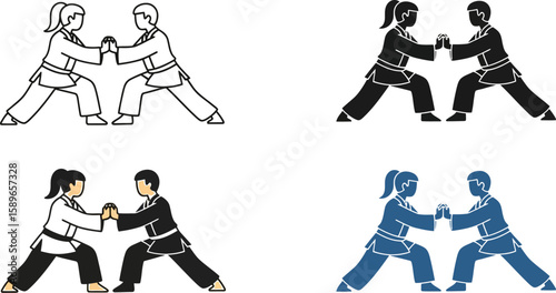 Karate martial arts vector set training sparring dojo fight sport exercise