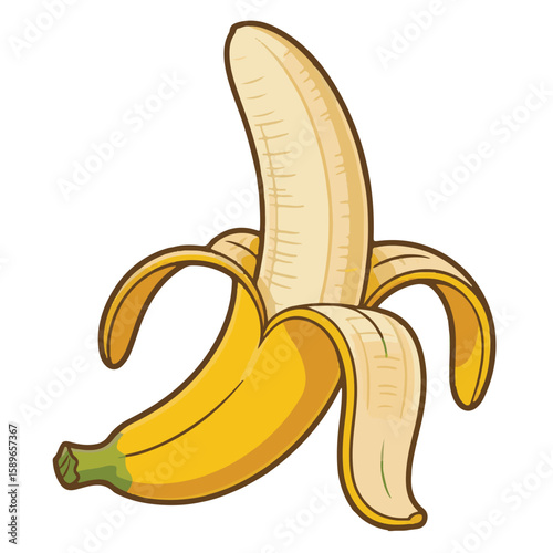 Yellow ripe banana with peel isolated on a white background