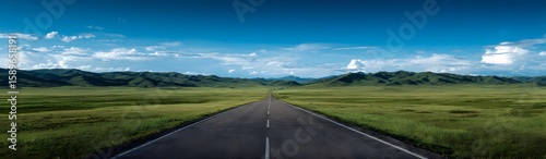 Endless road along green grassland