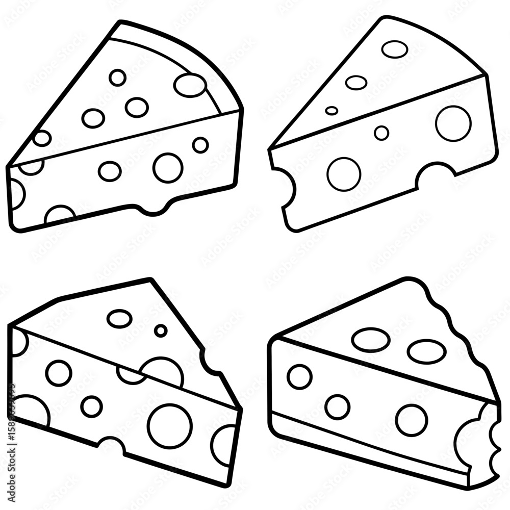 Obraz premium Cheese Coloring Page – Dairy Food Line Art Illustration for Kids and Adults