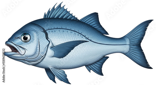blue fish with open mouth on white clip art preview