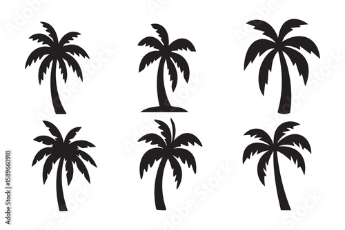 Palm tree silhouette icon in tropical beach style black minimal illustration isolated on white