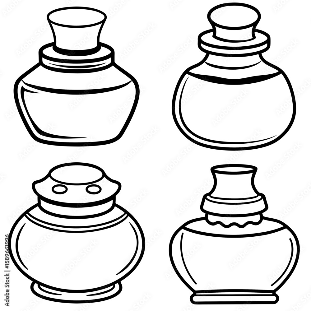 Obraz premium Ink Bottle Coloring Page – Classic Writing Supply Line Art Illustration for Kids and Adults