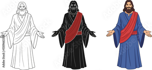 Jesus christ vector illustration set religious figure savior god christianity