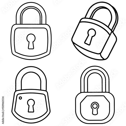 Old Padlock Coloring Page – Vintage Lock Line Art Illustration for Kids and Adults