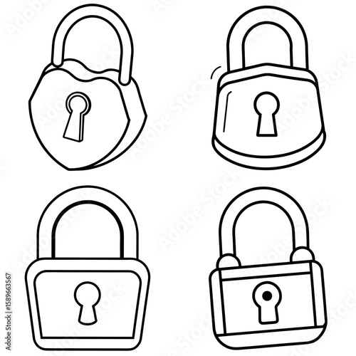 Old Padlock Coloring Page – Vintage Lock Line Art Illustration for Kids and Adults