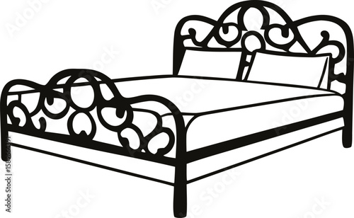 bed icon silhouette, classic bed illustration.