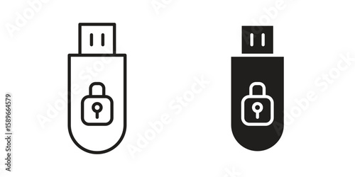 Pendrive security icon vector illustration logo template in filled, outline