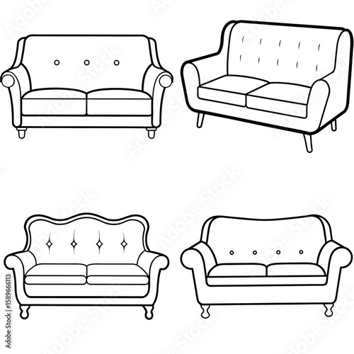 Sofa Coloring Page – Comfortable Living Room Furniture Line Art Illustration for Kids and Adults