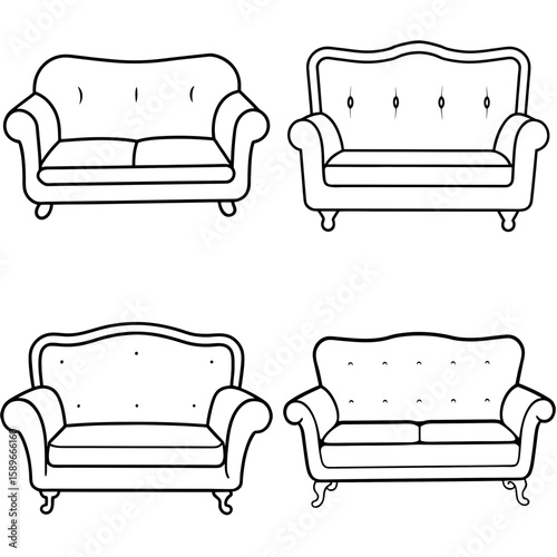 Sofa Coloring Page – Comfortable Living Room Furniture Line Art Illustration for Kids and Adults