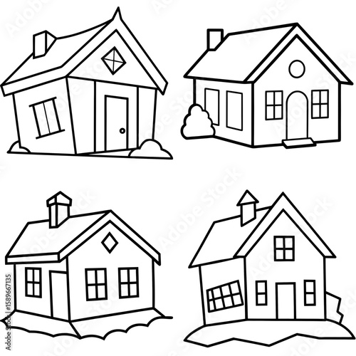 Tumble Down Old House Coloring Page – Abandoned Building Line Art Illustration for Kids and Adults