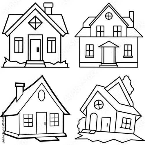 Tumble Down Old House Coloring Page – Abandoned Building Line Art Illustration for Kids and Adults