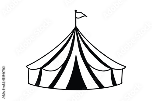 Cartoon Circus Tent With Red And White Stripes Flat