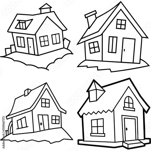 Tumble Down Old House Coloring Page – Abandoned Building Line Art Illustration for Kids and Adults