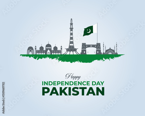 Happy Pakistan Independence Day. 14 August. Holiday concept. Template for background with banner, poster and card. Vector illustration.