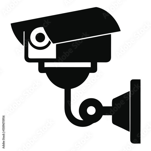 Black and white illustration of a security camera for safety and surveillance measures in public areas.