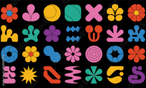 Collection of various abstract floral elements art