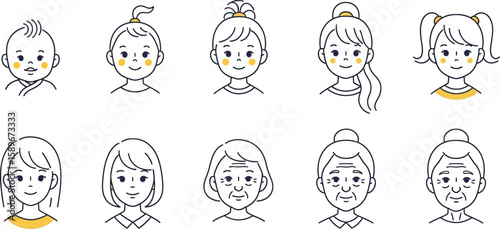 Woman aging process stages vector illustration age progression lifecycle