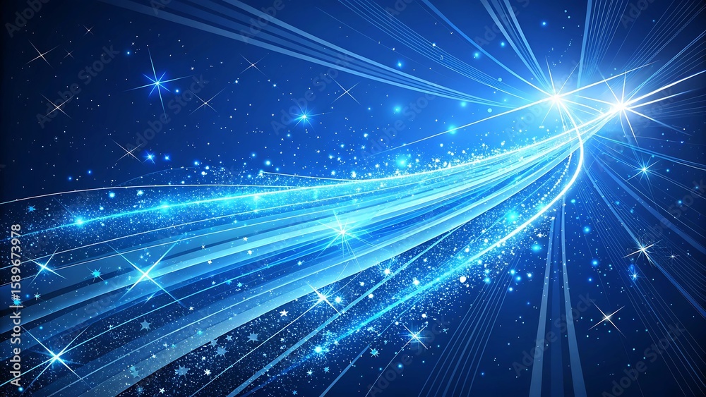 Fototapeta premium Abstract blue space background featuring sparkling stars and streaking light trails