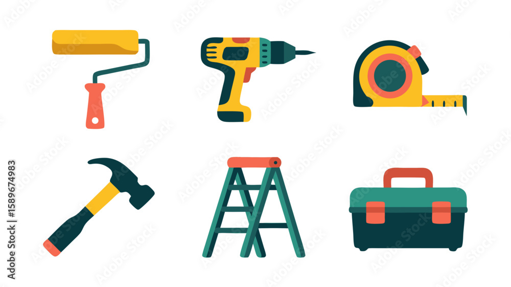 Vector SVG Icon Set of Construction Tools in Flat Modern Style with Bright Colors for Digital Design Vector SVG Icon Set of Construction Tools in Flat Modern Style with Bright Colors for Digital Design