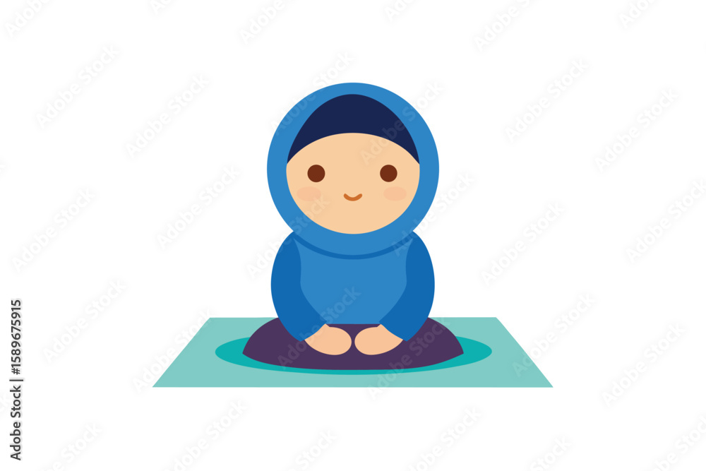 Fototapeta premium Chibi Muslim Girl Sitting On A Prayer Mat