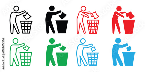 trash, recycling icon set vector on white background.