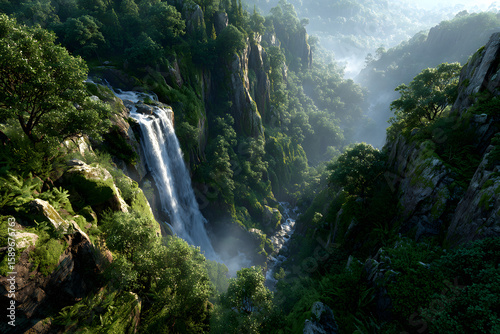 Stunning perspective of cascading waterfalls