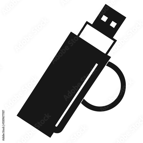 Black and white usb flash drive icon illustrating data storage technology and information transfer symbol