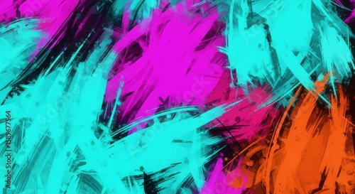 Vibrant Abstract Splashy Paint Strokes Texture Background with Bold Neon Colors
