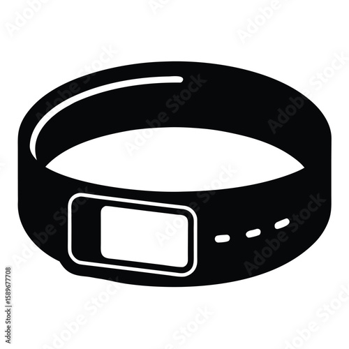 Black and white vector illustration of a modern fitness tracker smartwatch bracelet depicted in a simple graphic design