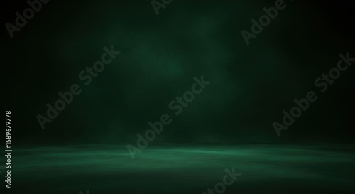 Dark Underwater Scene with Mysterious Green Hues and Ethereal Light Beams Shining Down