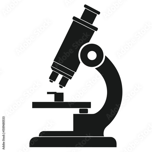 Black silhouette of a classic laboratory microscope isolated against a white background scientific equipment symbol