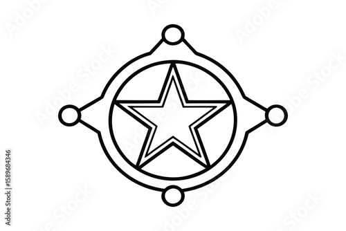 Cartoon Sheriff Badge In Gold Star Shape With