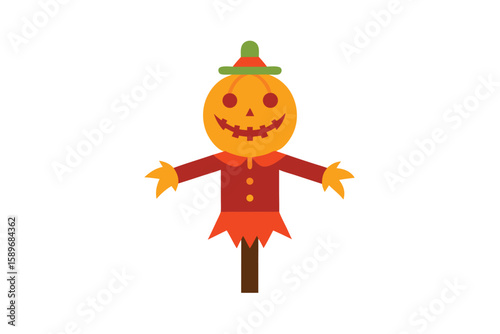 Cartoon Scarecrow With A Pumpkin Head And Straw Body
