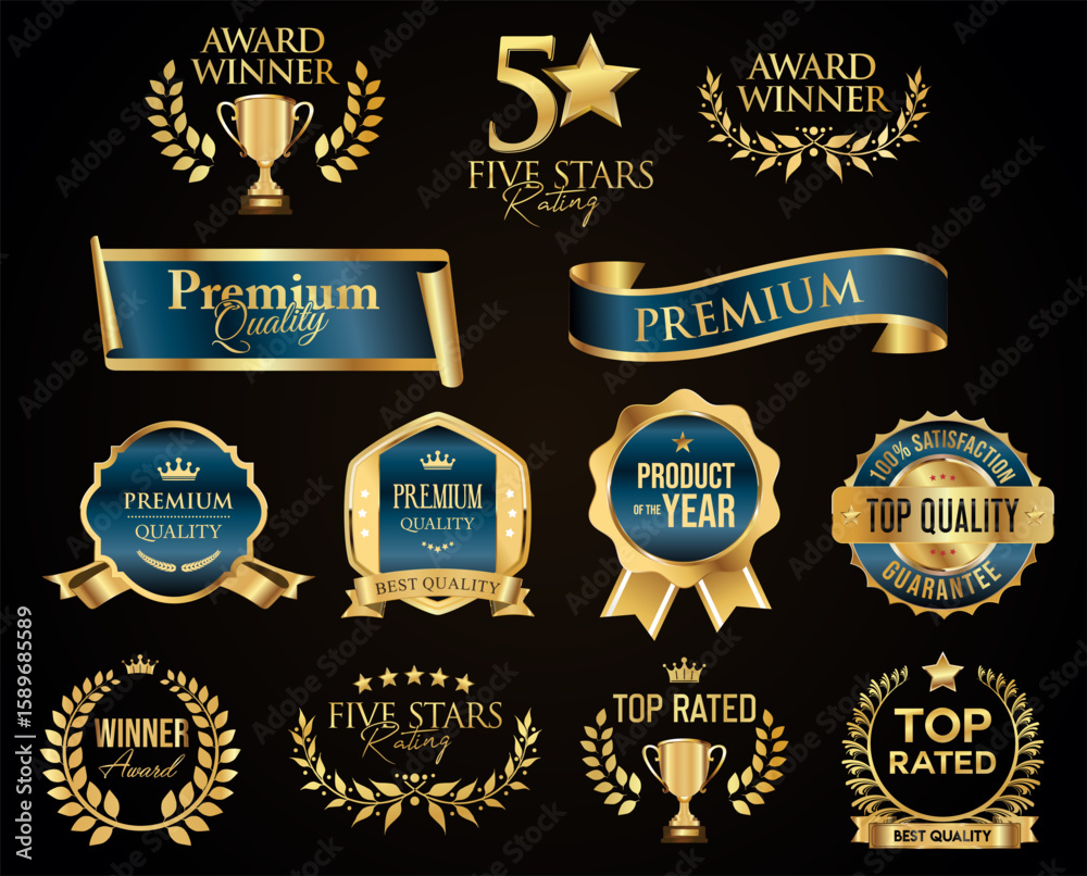 Obraz premium VIP premium and gold award emblem blue and gold isolated on gray background