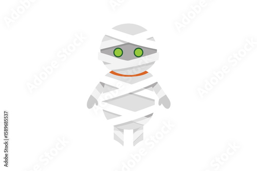 Cartoon Mummy Wrapped In White Bandages With Wrinkled Skin