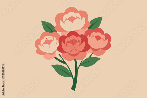 A delicate pink floral vector illustration of a rose bouquet design for a wedding card