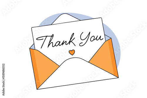 Handwritten 'thank you' note vector, cursive typography, cute valentine card design