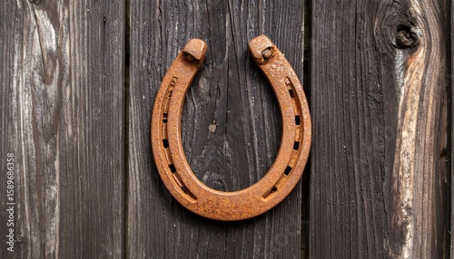 Vintage Rustic Horseshoe Hanging on Weathered Wooden Barn Wall