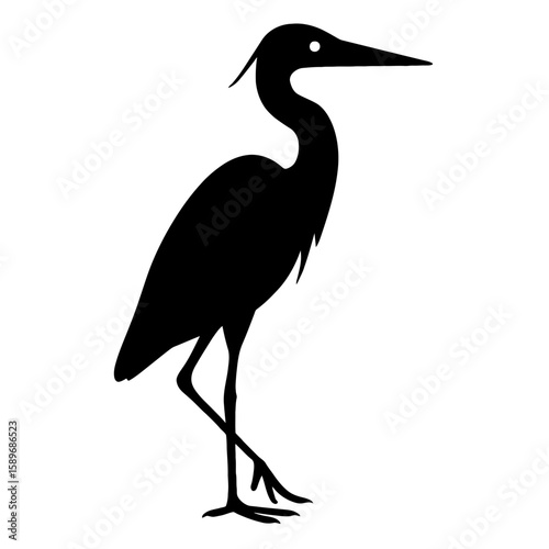 Design a black silhouette of a Great Blue Heron white background clean vector shape