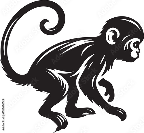 Black and White Monkey Silhouette Vector Set – Sitting, Walking, and Playing Poses