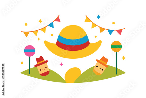 Cartoon Flat Vector Of Festa Junina With Colorful Decor