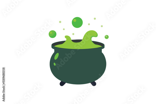 Cartoon Cauldron With Green Bubbling Potion