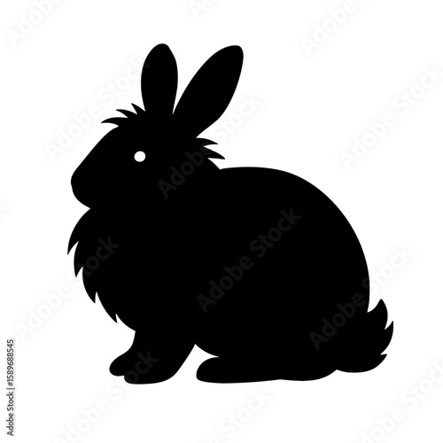 Design a black silhouette of a English Angora Rabbit white background clean vector shape