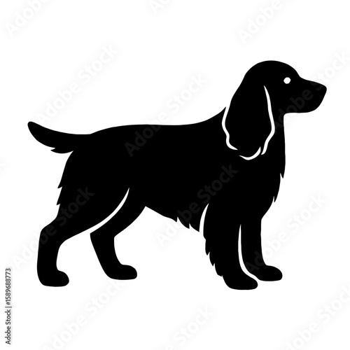 Design a black silhouette of a Field Spaniel white background clean vector shape