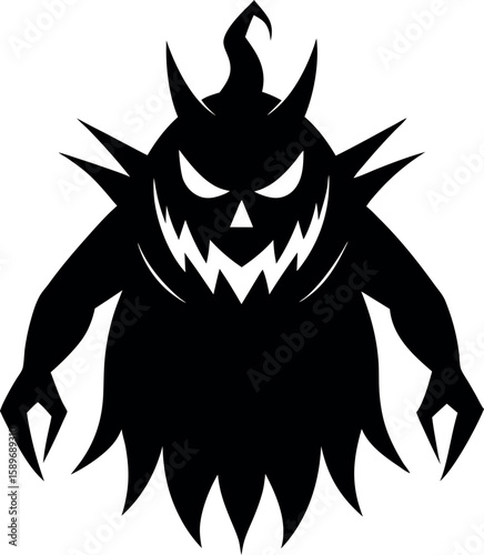 A Spooky Halloween Character Illustration with Sharp Spikes and Glowing Eyes